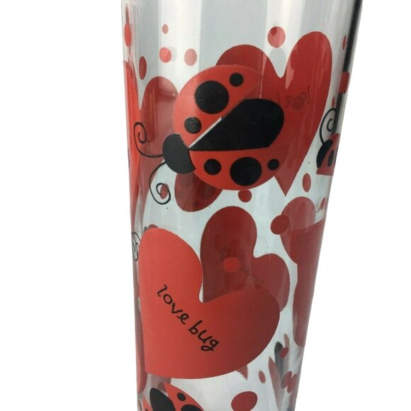 Highball Collins Cocktail Glasses Set 4 Valentine Love Lady Bug Hearts Barware u - Picture 5 of 7